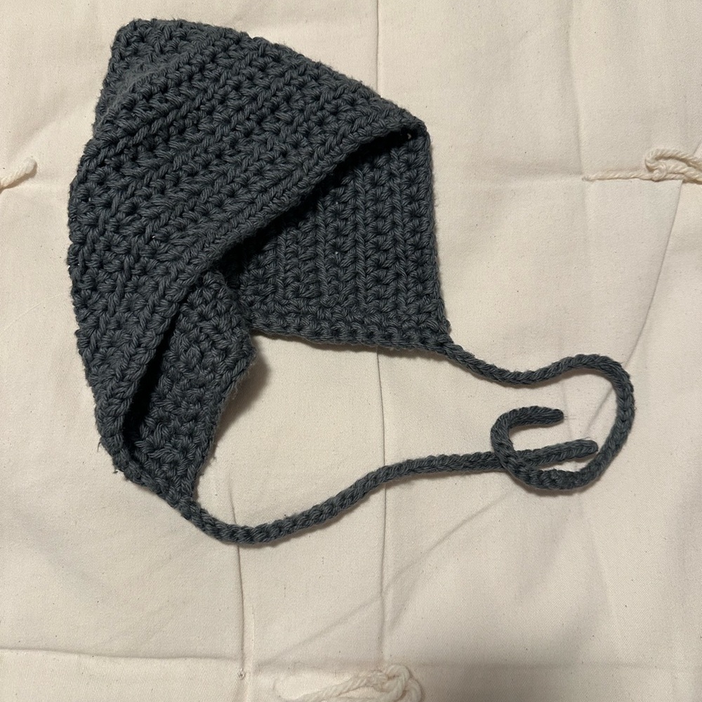 Wool- Handmade Crochet Earflap Hat in Dark Gray